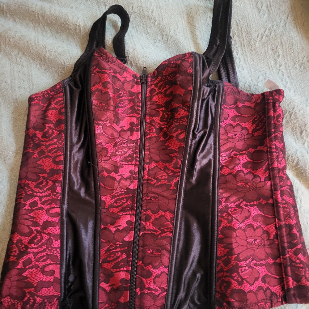 SHEIN Red and Black Lace Bustier Top